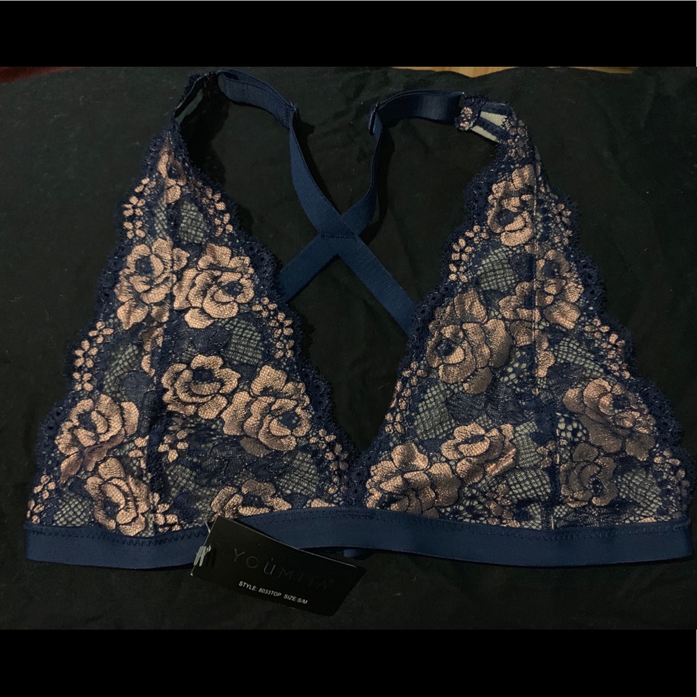 Blue and pink halter bralette